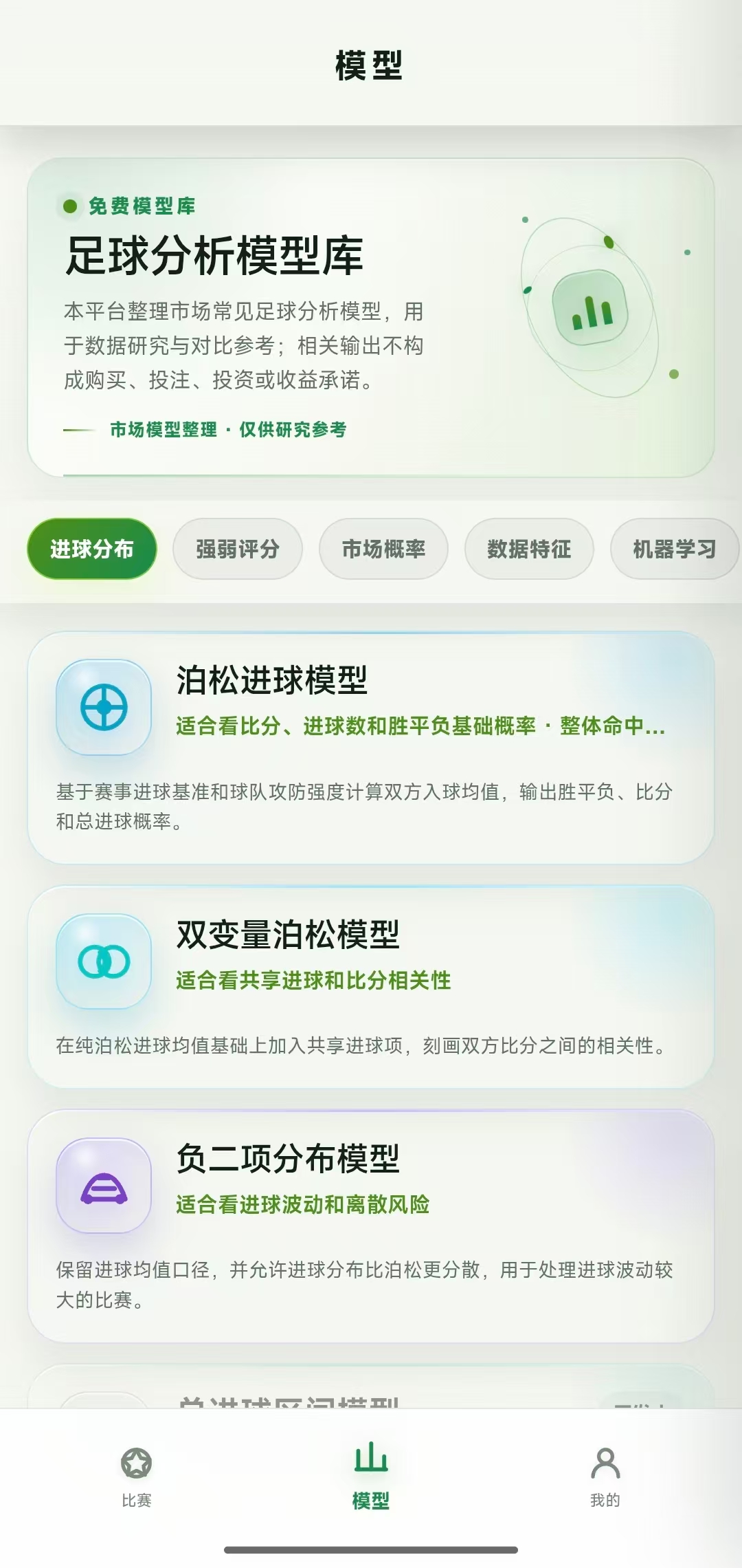 足球分析模型库页面截图